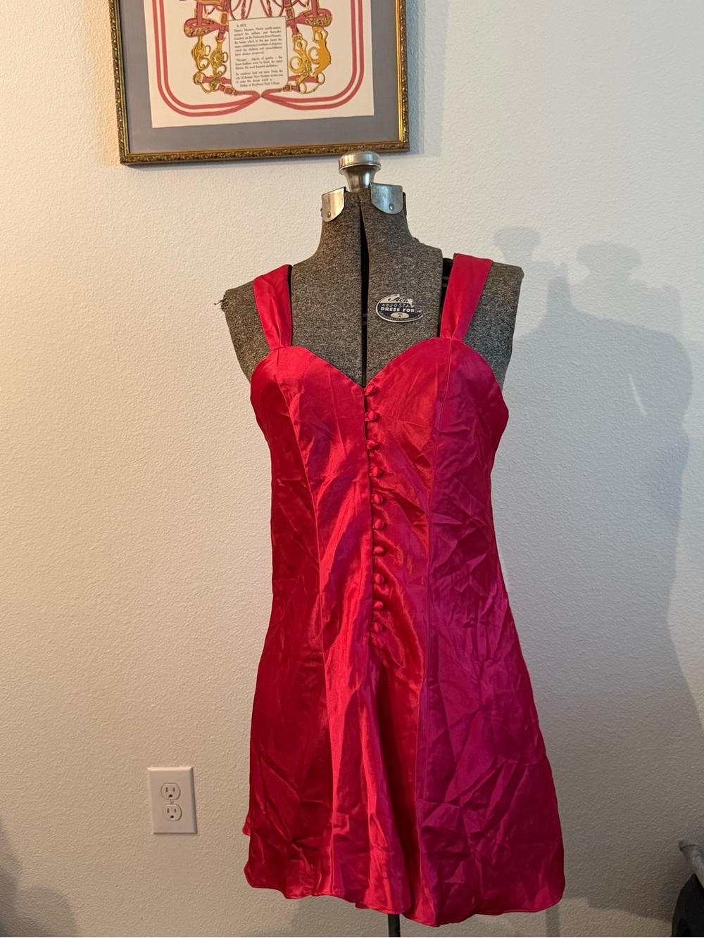 Hot Pink Satin Button-Front Slip Dress
